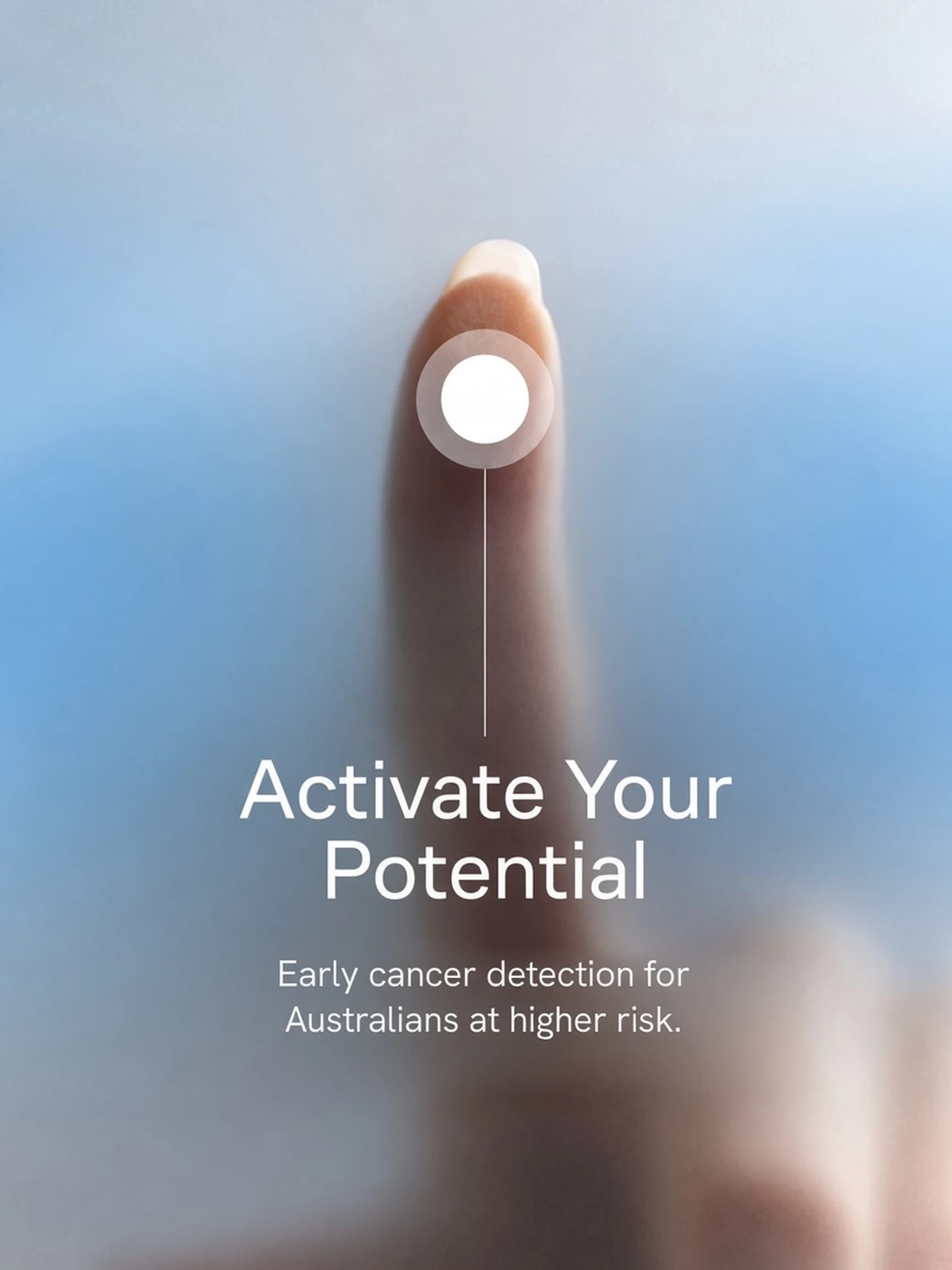 Close-up of a fingertip touching a point of light, over the words Activate Your Potential